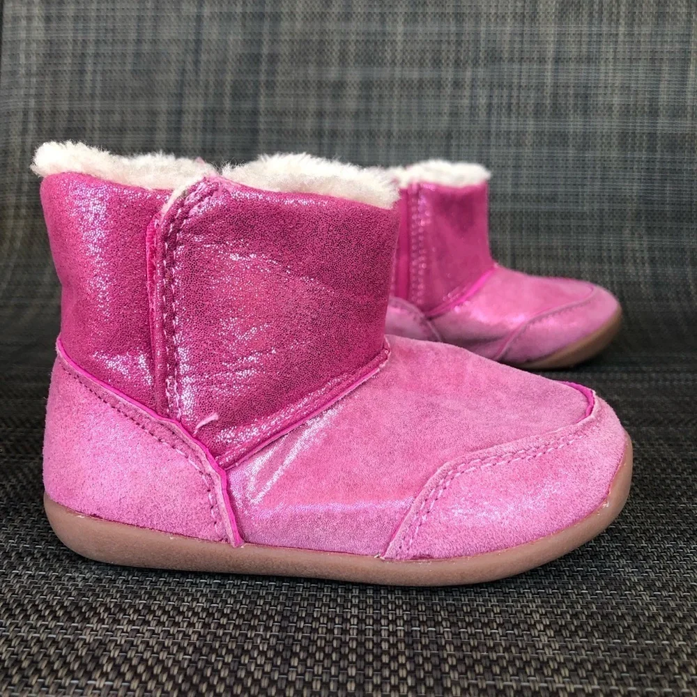 Carter's Every Step Stage 3 Girl's Sparkly Pink Leather Boots Shoes Size:4